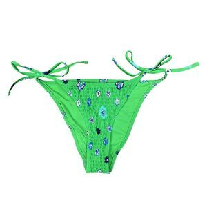 aerie Low-Rise Side Tie Cheeky Green Floral Bikini Bottoms - Size Medium